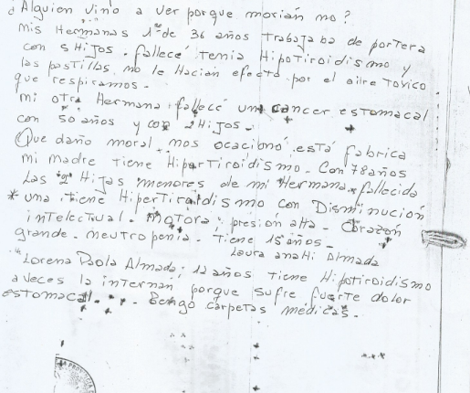 Referencia del croquis realizado por los vecinos del barrio Química