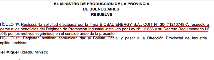 BIOBAL ENERGY BOLETIN OFICIAL 2