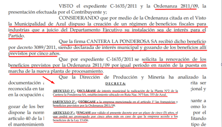 Decreto para la cantera La Ponderosa